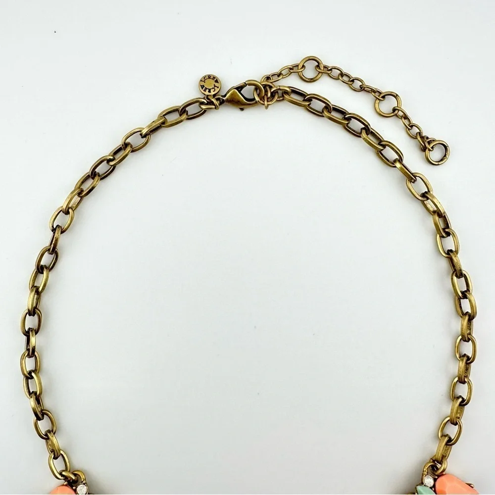 J Crew Necklace Peach, Light Blue & Opalescent Statement w Gold Link Chain